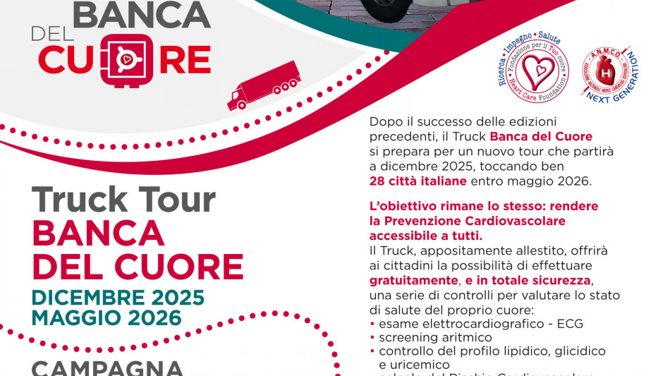 Prevenzione, torna nelle piazze italiane il tour Banca del cuore